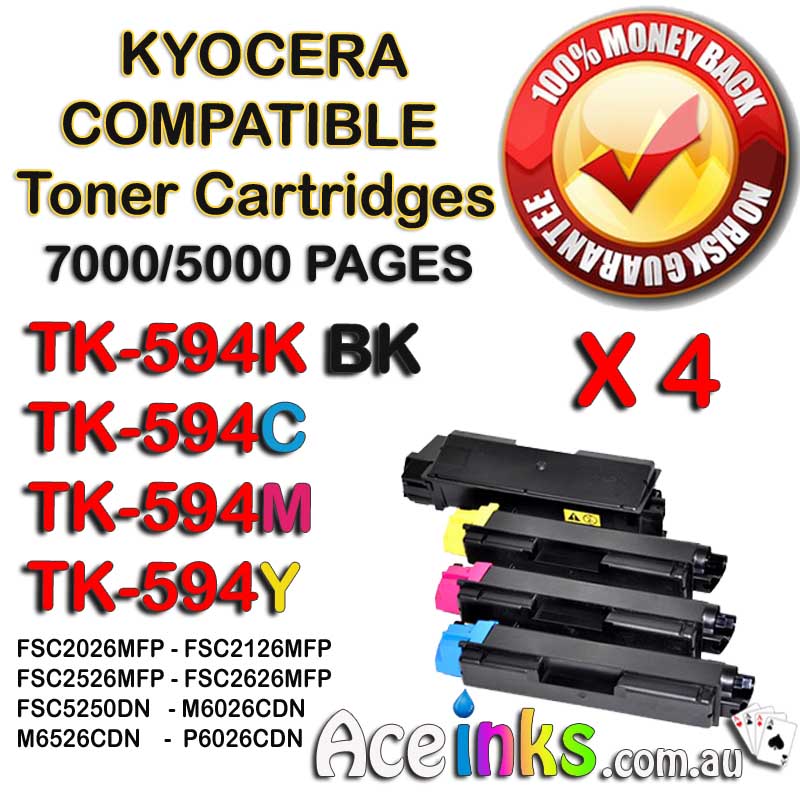 4 Pack Combo Compatible Kyocera TK-594K FSC2026MFP BK CMY